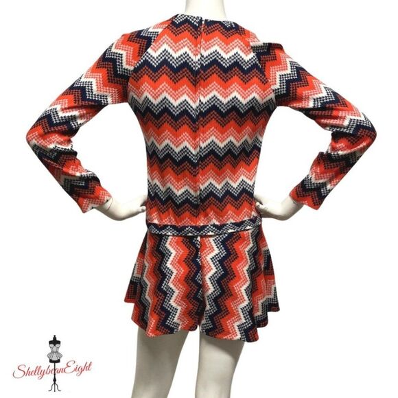 VINTAGE 60s 70s Romper Playsuit Shorts ZIGZAG S 6 - Picture 4 of 14